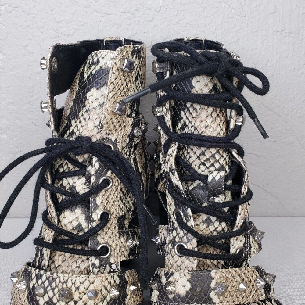 Sam Edelman Elana Boots Studded Snake Print Cagged Lace Up Heel Booties - Picture 3 of 14
